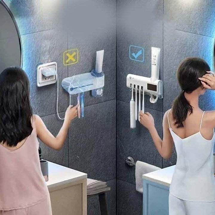 Stilren UV-tandborsthållare för sterilisering, kompaktdesign, avancerad teknologi, skyddar mot bakterier i moderna badrum.