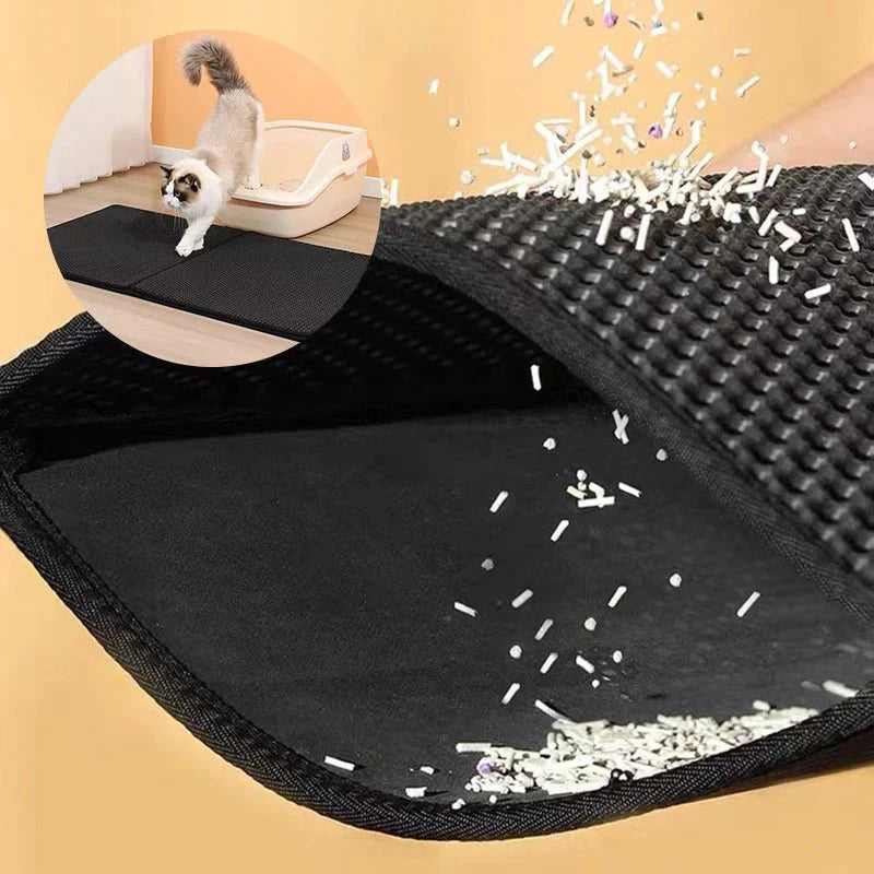 Robust och lättstädad kattsandmatta designad för att minska spår av sand runt kattlådan.