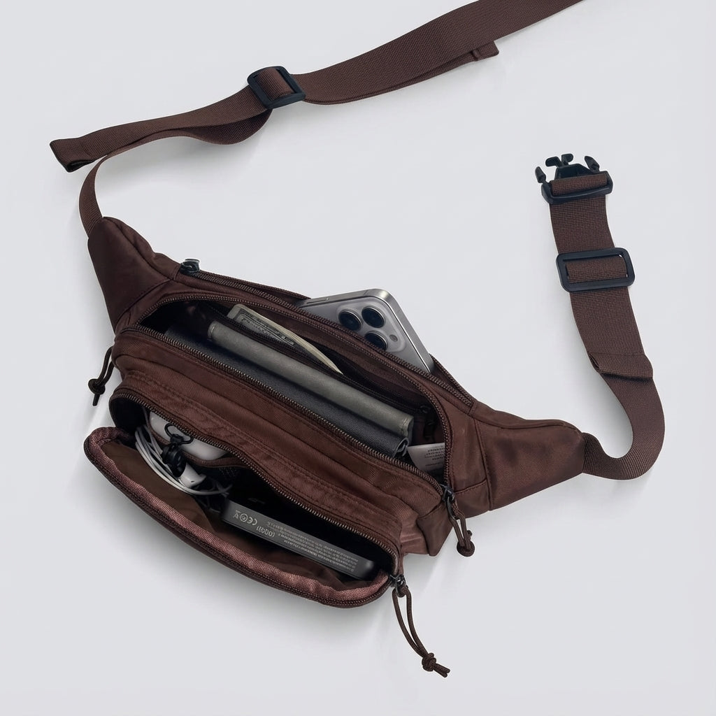 Praktisk nylon midjeväska för både herr & dam. Med rymliga fack, idealisk som bältesväska eller crossbody.