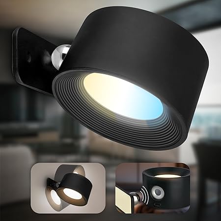Svart trådlös LED-strålkastare med 360 graders rotation monterad på vägg