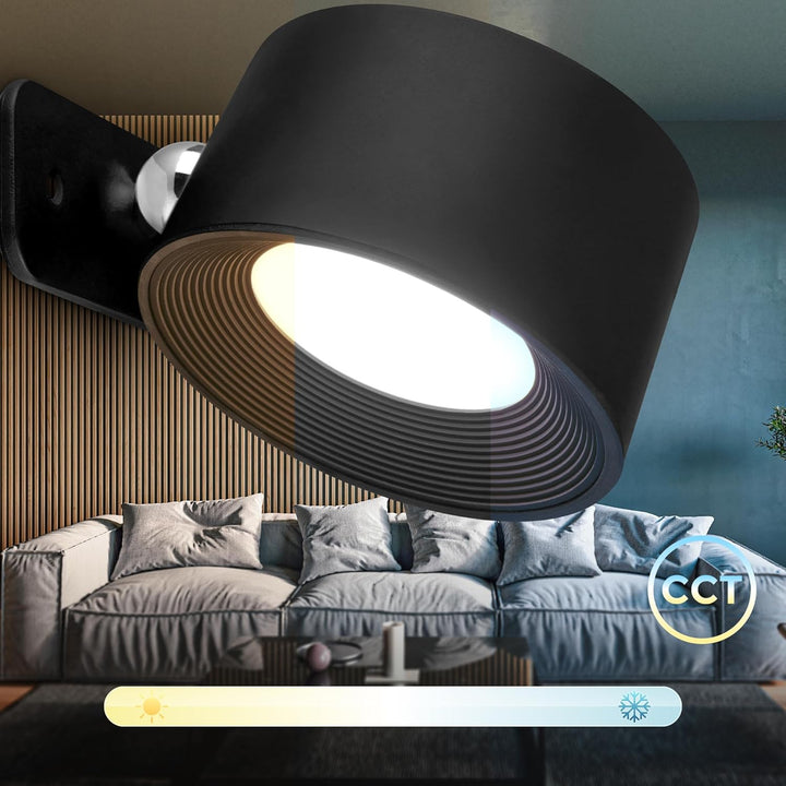 Svart LED-lampa som visar inställning för varmt och kallt ljus