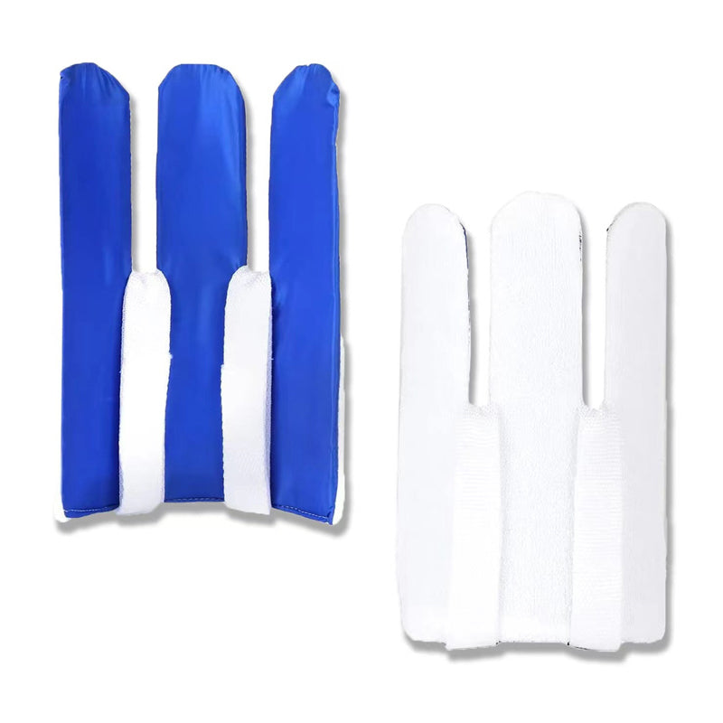 Strumpåtagare i mörkblå och sjöblå för äldre och gravida. Ergonomisk design med tre fingrar och mjukt handdukstyg.