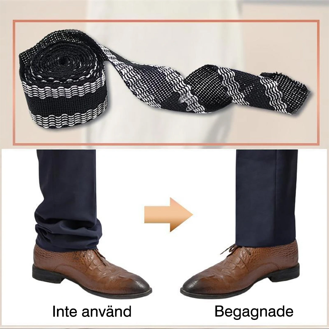 "Strykbart fållband för byxor och kläder, vit textur, håller fållen snygg och professionell, enkel lösning utan sömnad."