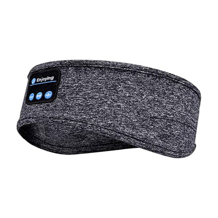 "Svart Bluetooth sportpannband med inbyggd mikrofon, trådlös teknik och flexibel passform för träning och avkoppling."