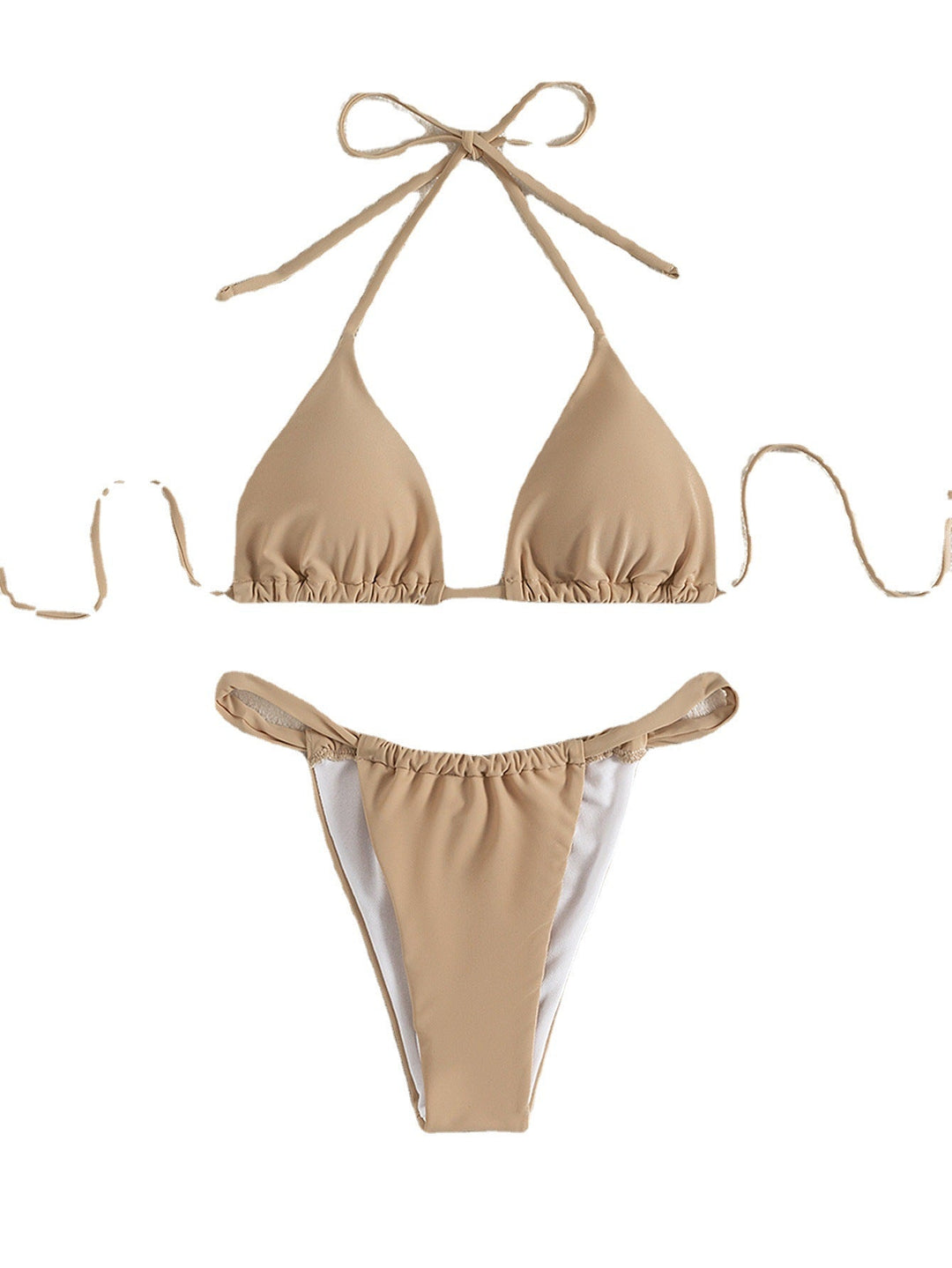 Modernt bikini-set för dam i brun färg, med triangeltop och högskurna underdel. Justerbara för bästa passform.