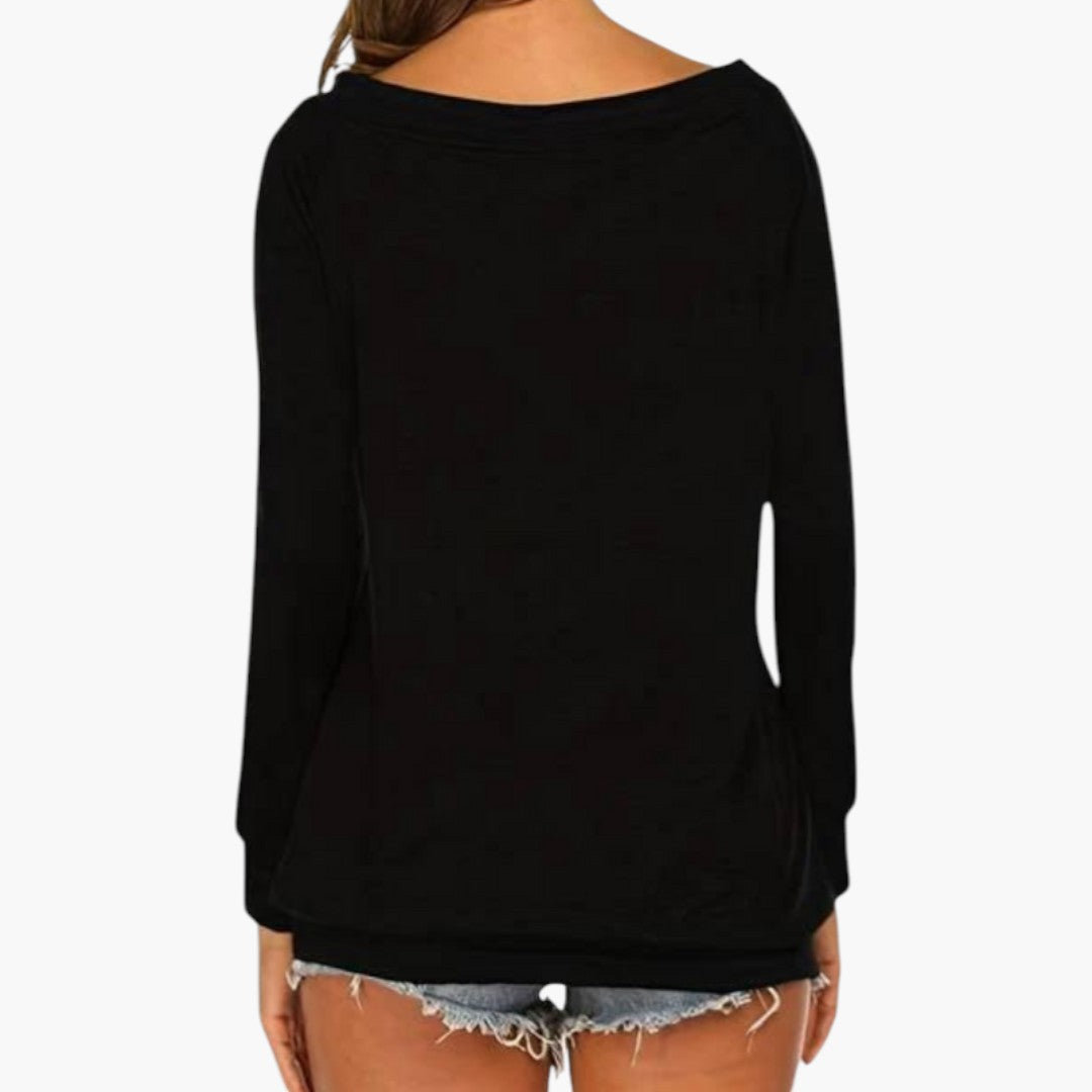 Rosa festtopp off-shoulder, långärmad. En elegant och stilren damtopp för kvinnor.