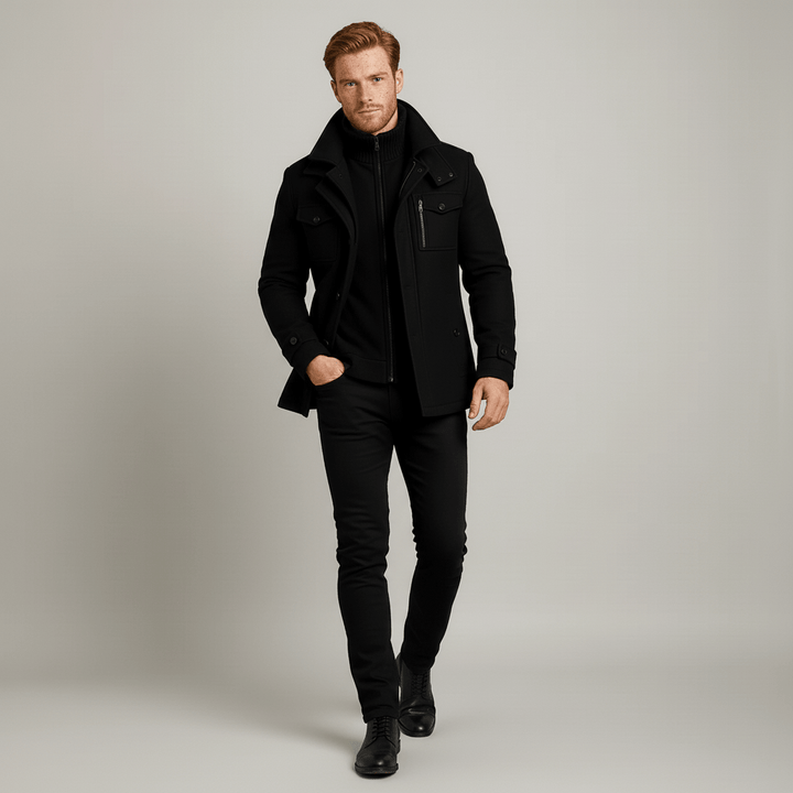 Grå herrkappa med smal passform, "Ethan", för en elegant stil på kontoret eller under fritiden.