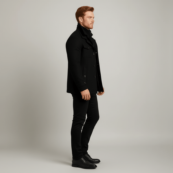 Brun figursydd höstkappa "Ethan" för herrar, med elegant smal passform för både kontor och fritid.