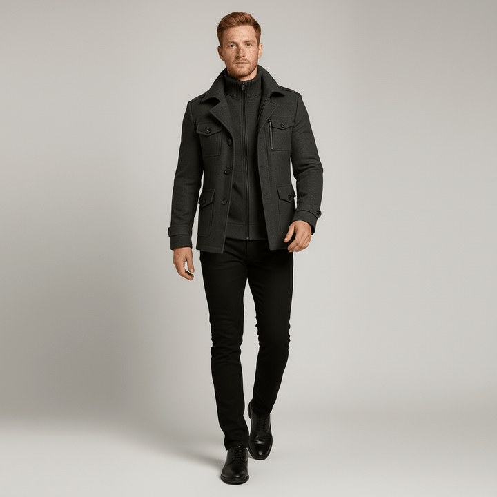 Varm höst/vinterkappa "Ethan" för herr, med smal passform och avtagbar insats för flexibel stil.