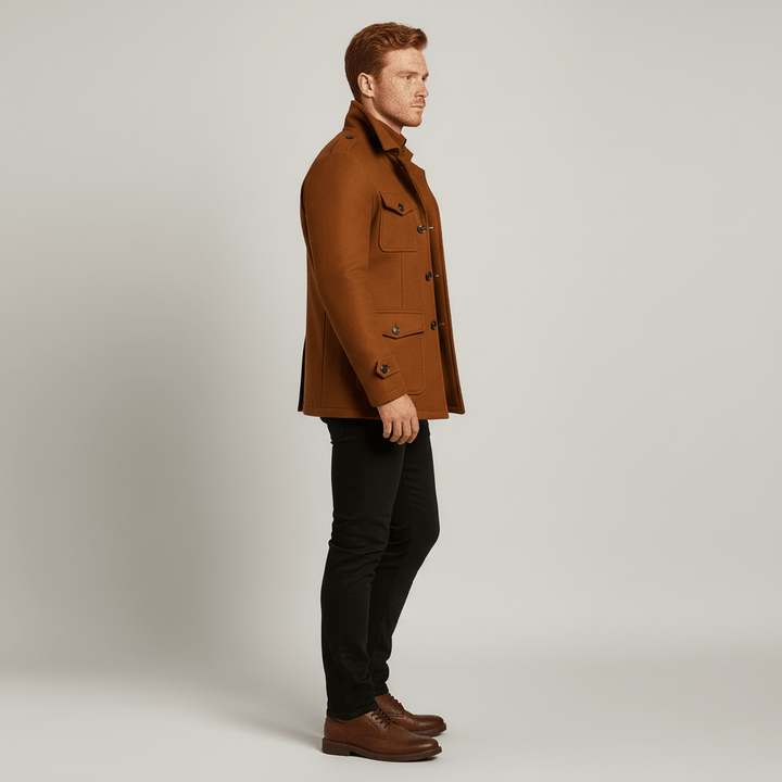 Mörkgrå elegant herrkappa "Ethan", smal passform, idealisk för affärsmöten och urban vardagsstil.