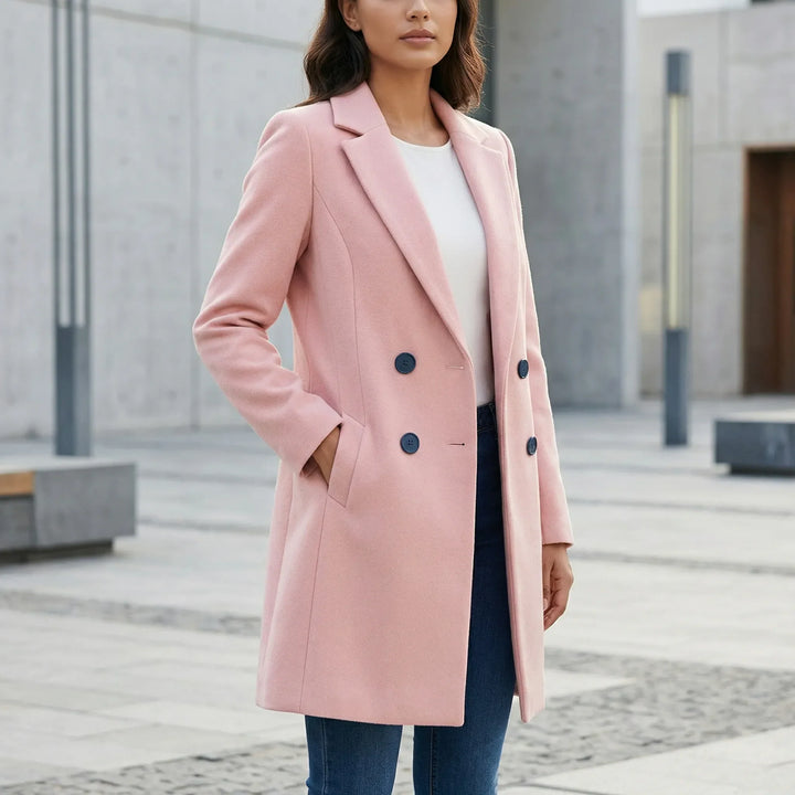 Svart figursydd lång damkappa 'Kiara', elegant vardagsstil. Perfekt ytterplagg.