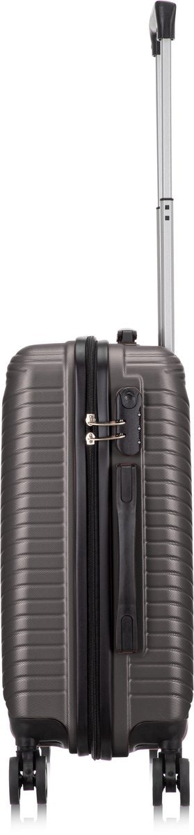 Grå elegant handbagageväska med 360° hjul och integrerat TSA-lås, perfekt för kabinen.