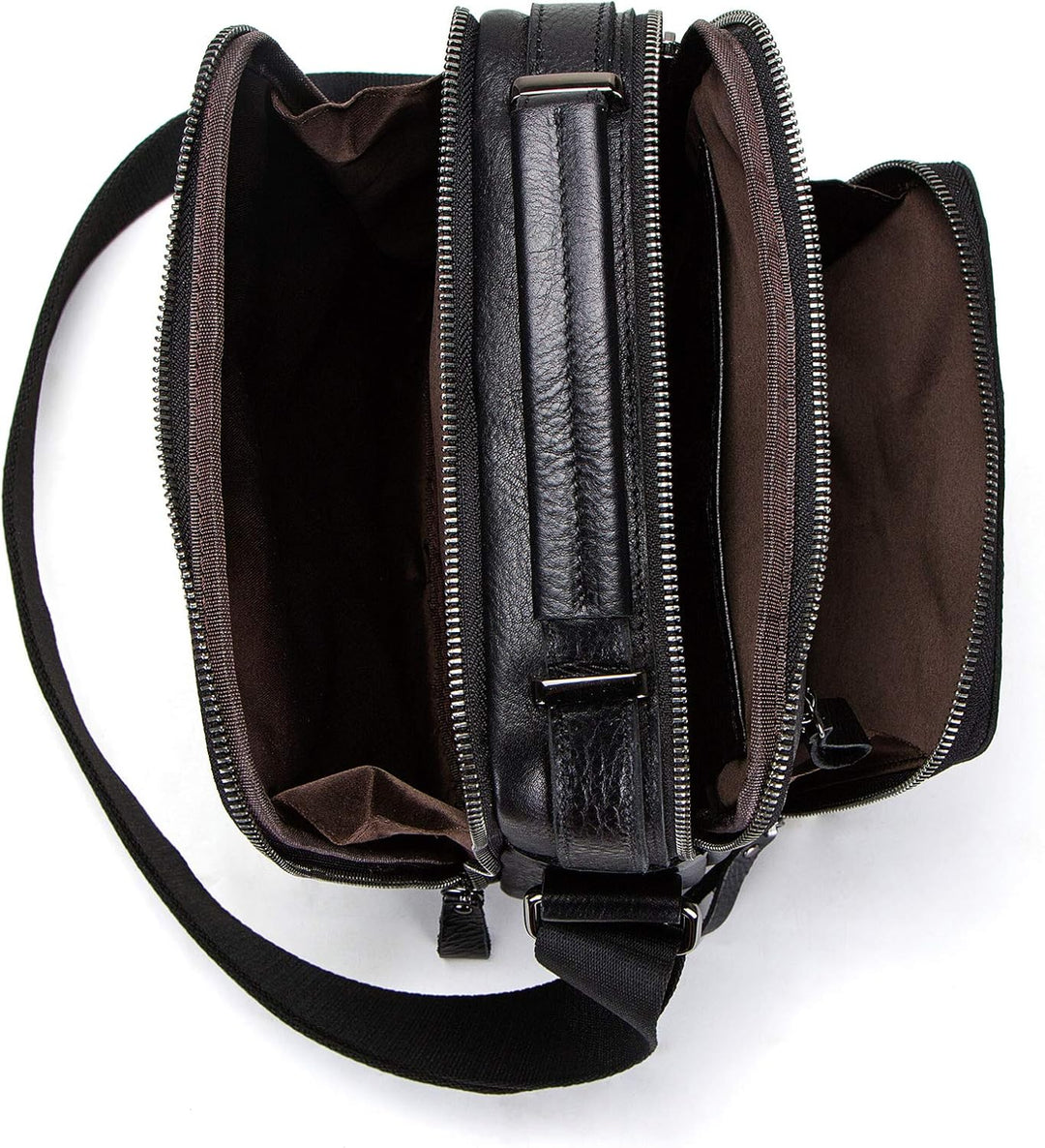 EnduraBag kompakt svart läder messenger för unisex. Slitstark studieväska och arbetsväska med god organisation.