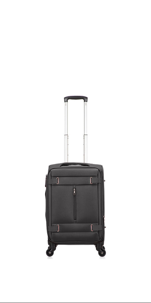 Svart lättvikts handbagageväska Porto med 360-hjul, perfekt för weekendresor och flygresor.