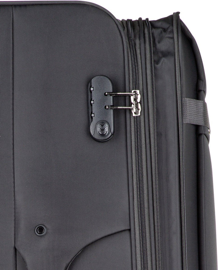 Öppen svart handbagageväska Porto visar rymlig insida, optimal för packning inför flygresa.