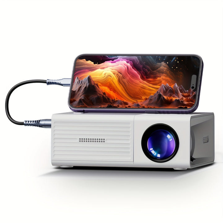 Svart miniprojektor 3000 lumen för hemmabio. Portabel och kraftfull med skarp bild.