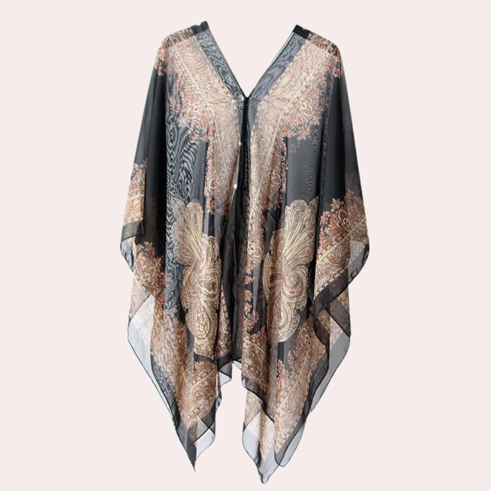Mångsidig svart damponcho, Mira sjal för höst/vinter. Elegant modeaccessoar, bekväm och stilren.