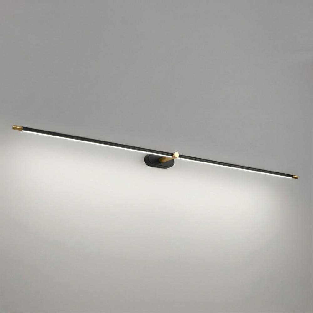 Svart modern LED vägglampa, slank design för vardagsrum. Energieffektiv minimalistisk belysning.
