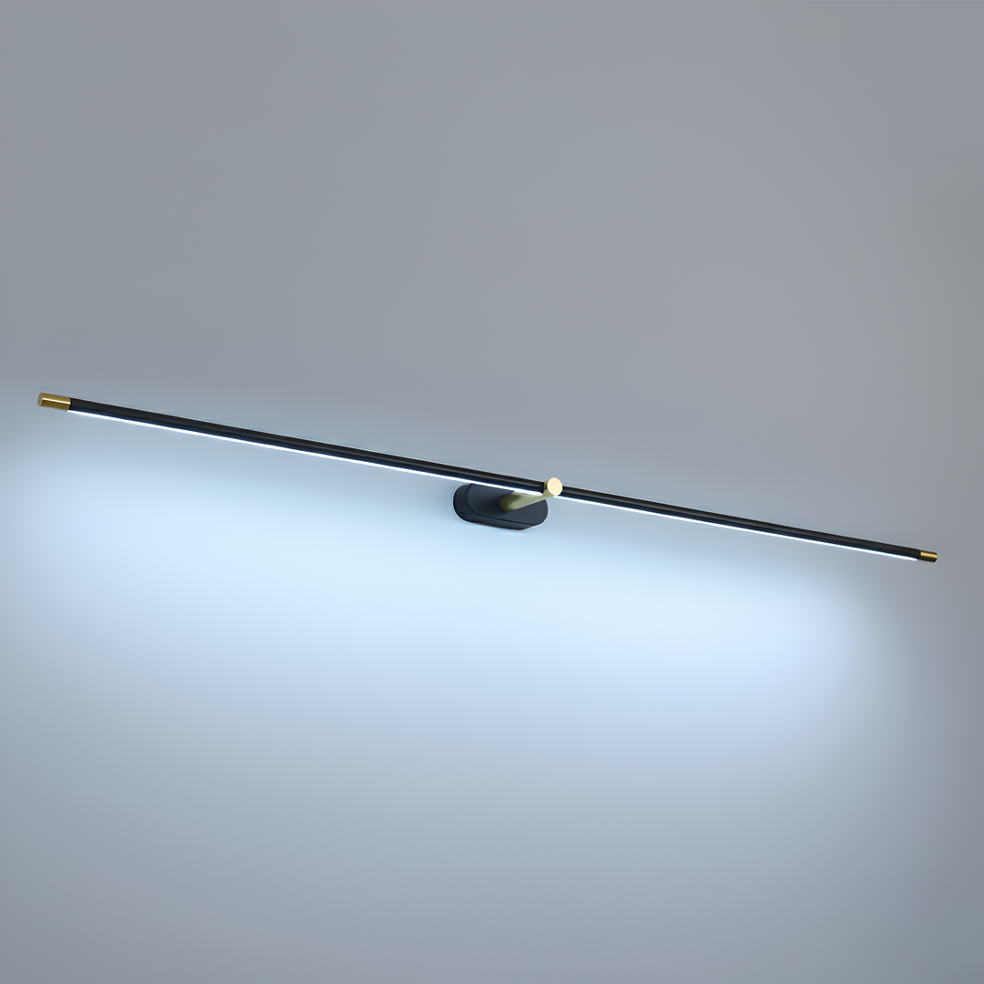 Elegant svart LED vägglampa, minimalistisk slank design. Samtida inredningsdetalj.