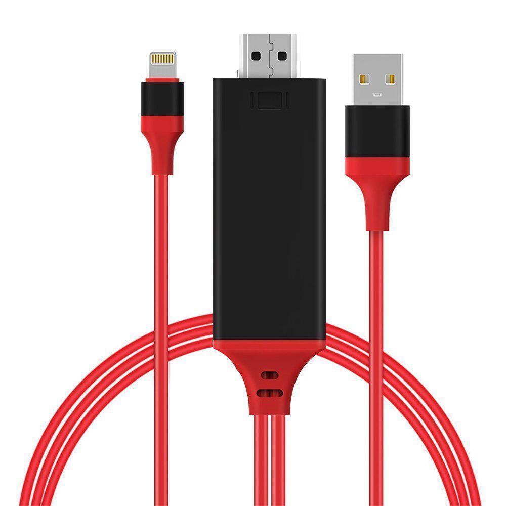 "Svart och röd HDMI-skärmadapterkabel, 2m, kompatibel med iOS/Android, 1080P HD, för TV-anslutning och spegling."