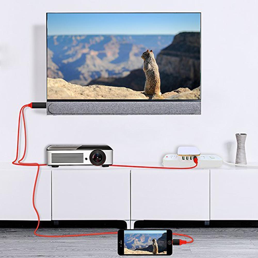 "Svart och röd HDMI-skärmadapterkabel, 2m, kompatibel med iOS/Android, 1080P HD, för TV-anslutning och spegling."