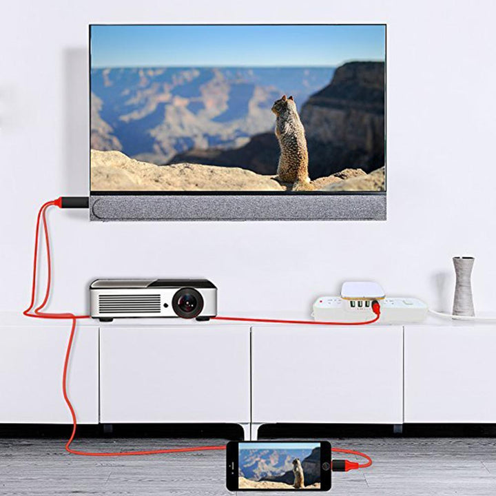 "Svart och röd HDMI-skärmadapterkabel, 2m, kompatibel med iOS/Android, 1080P HD, för TV-anslutning och spegling."