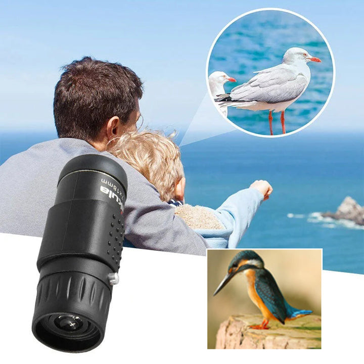 Svart portabel fickkikare för utomhusbruk med 7x förstoring och BAK4-prismor, idealisk för naturutflykter.