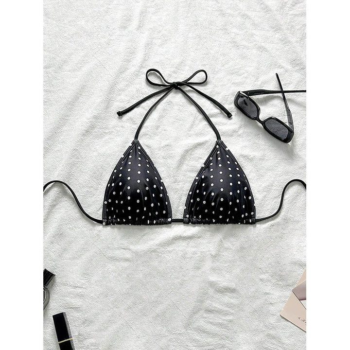 Prickig svart triangelbikini för dam, justerbar och mångsidig för alla sommaraktiviteter.