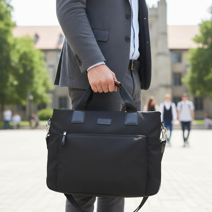 Svart professionell laptopväska, stilren och skyddande. Perfekt för business och pendling.