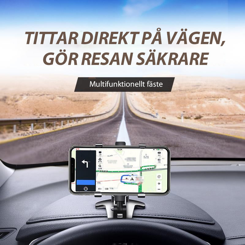 "Svart roterbar telefonhållare för bil, 360 graders justering, lätt att montera, universell passform för smartphones."