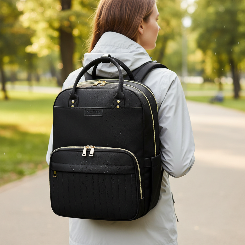 Svart ryggsäck FlexiBackpack med organiserare och laptopfack, perfekt för pendling och kontor.