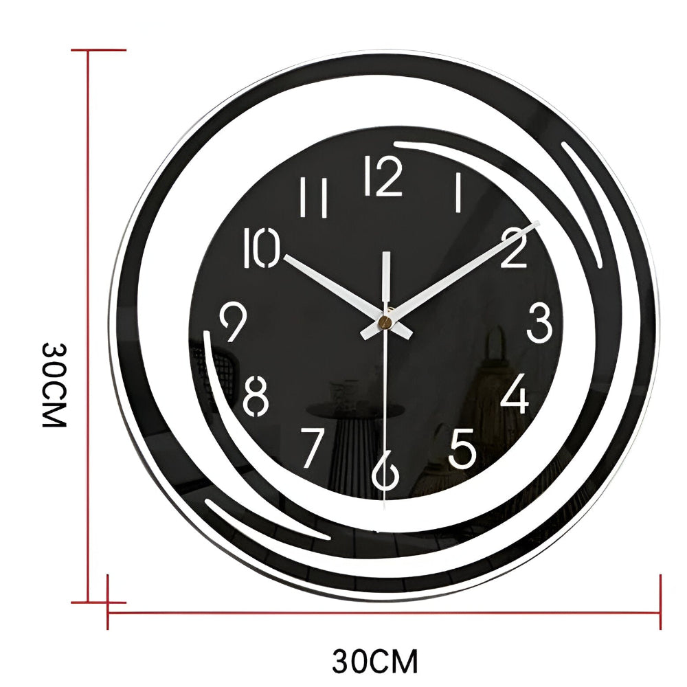Modern svart bordsväckarklocka. Minimalistisk design, tyst urverk för sovrum eller kontorsinredning.