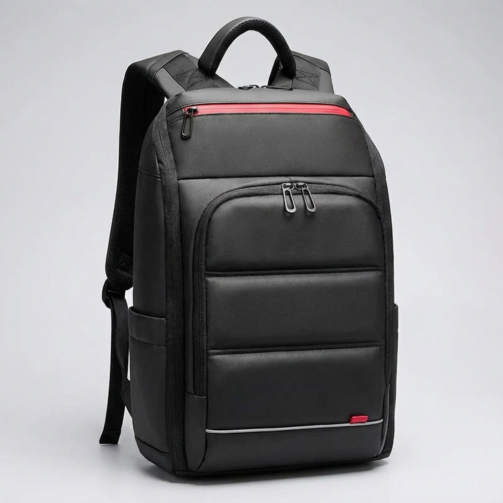 Vattentät ryggsäck SecureVoy i minimalistisk design med smart organisering för säker transport av laptop.