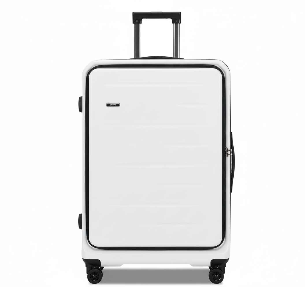 Skycase resväskeset i stilren svart, med 360°-hjul, expanderbar funktion och säkerhetslås.