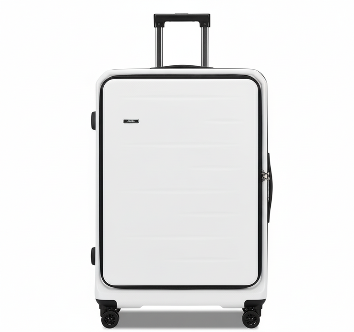 Skycase resväskeset i stilren svart, med 360°-hjul, expanderbar funktion och säkerhetslås.