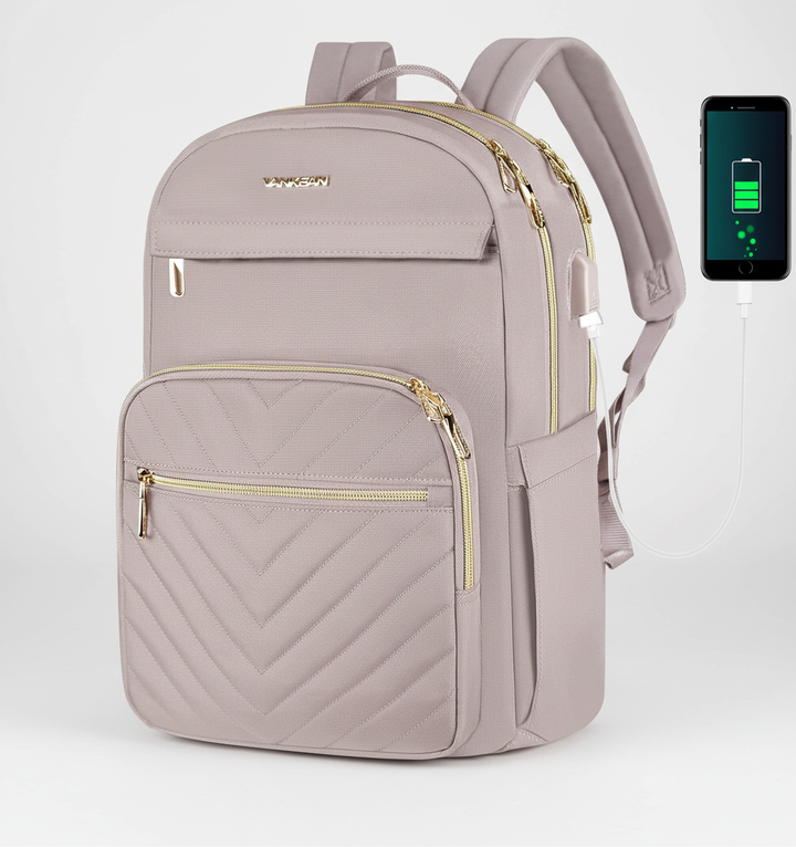 TechPack pendlarryggsäck, ergonomisk design och vattentålig för säker transport av laptop och skolmaterial.