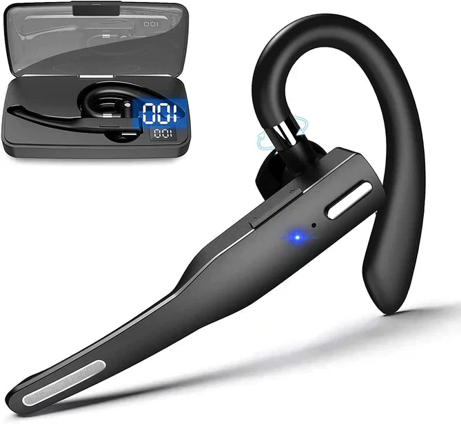 Trådlöst Bluetooth headset med dubbla mikrofoner och brusreducering. Optimalt för arbete och lastbilskörning.