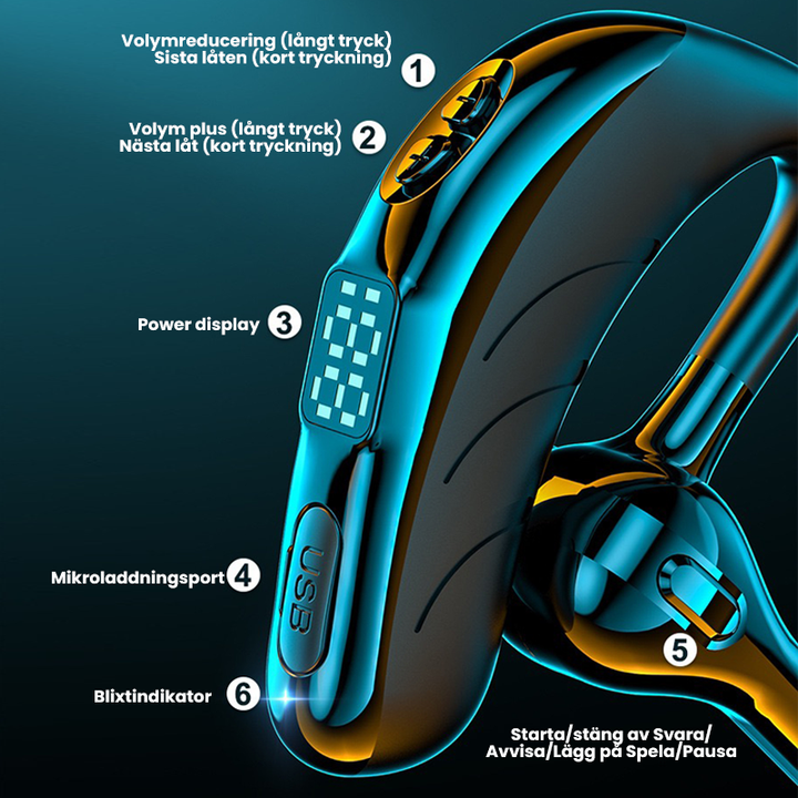 "Svart trådlöst Bluetooth-headset X13 med brusreducering och lättviktsdesign, perfekt för träning och samtal."