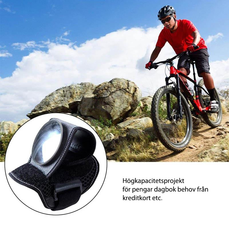 "Svart unisex cykelhandledd backspegel med bredvinklig lins för säkerhet, optimal sikt över trafik, enkel att montera."