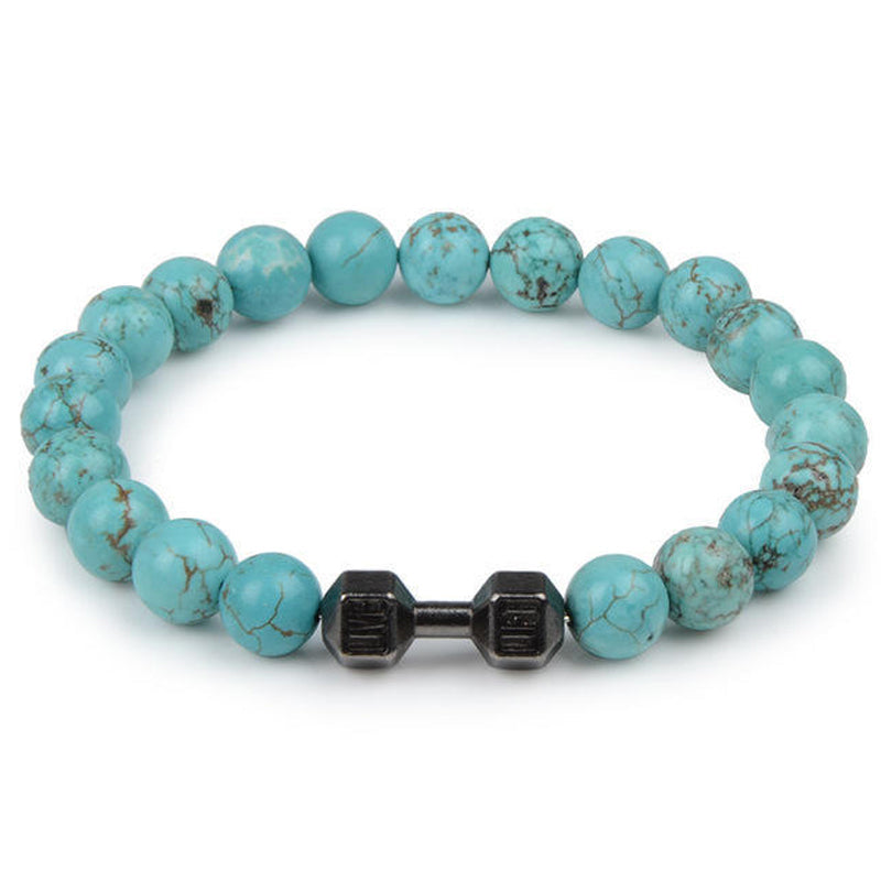 "Svart unisex hantelarmband i onyx och lavasten för chakra, elegant design, naturliga stenar, accessoar för energi och stil."