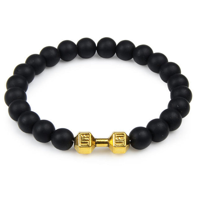 "Svart unisex hantelarmband i onyx och lavasten för chakra, elegant design, naturliga stenar, accessoar för energi och stil."