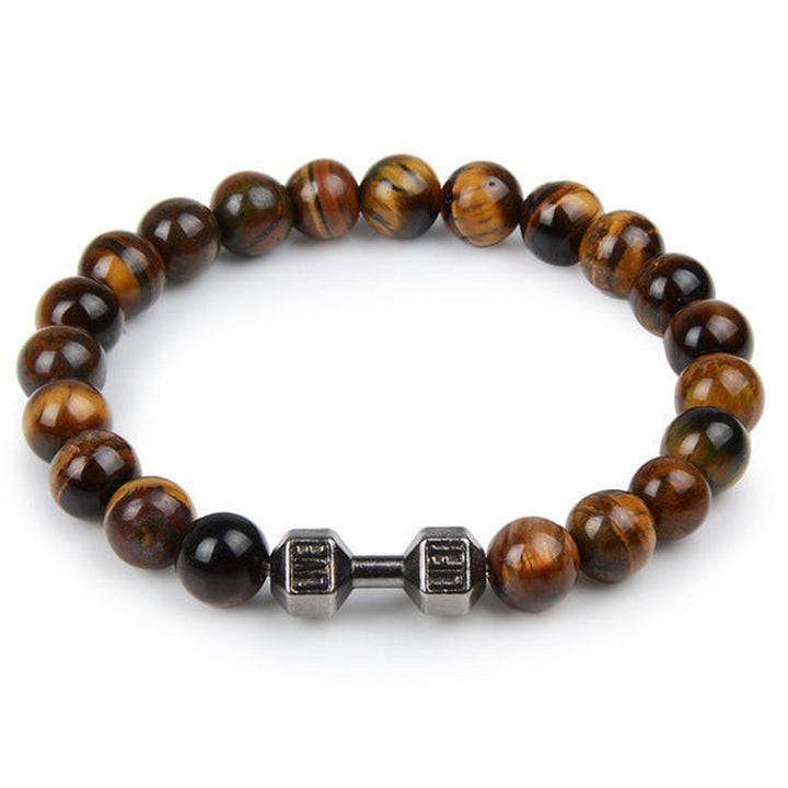 "Svart unisex hantelarmband i onyx och lavasten för chakra, elegant design, naturliga stenar, accessoar för energi och stil."