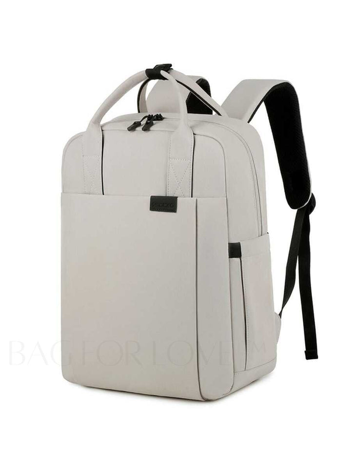 Beige unisex laptopryggsäck, vattentät med stötskydd, praktisk för arbete och vardag.