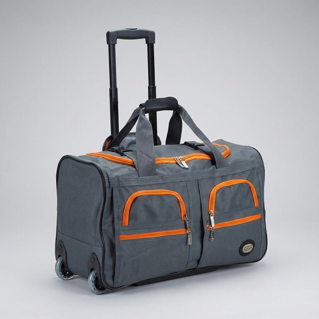 Unisex rullande duffelresväska vid en flygplatsterminal, redo för effektiv och bekväm bagagetransport.