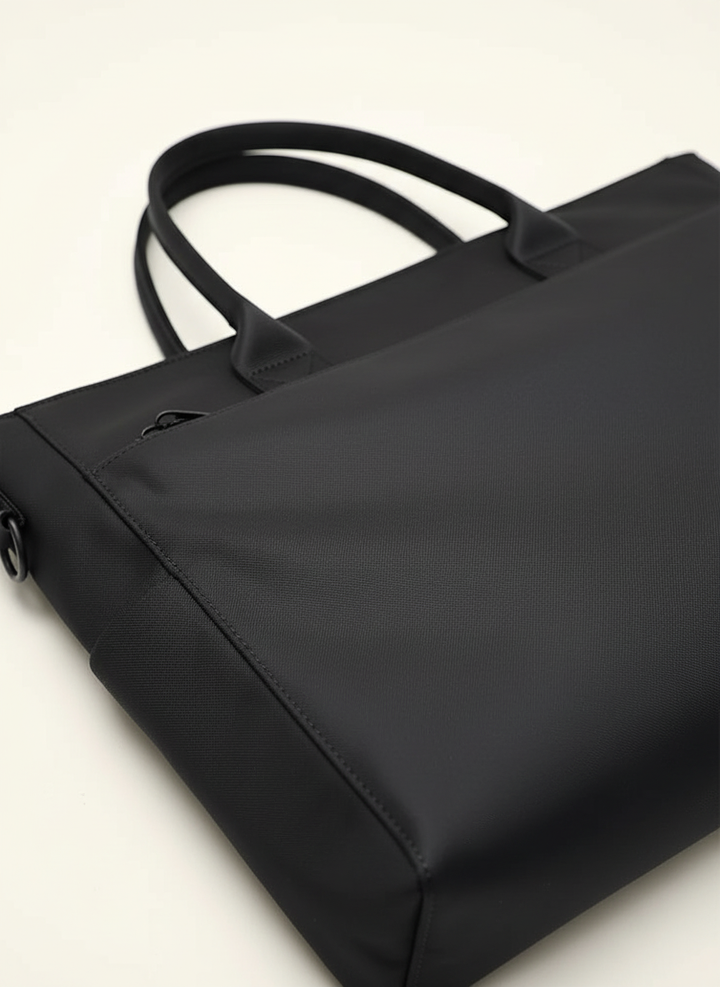 Universell svart laptopväska med axelrem, vattentät design för både män och kvinnor. Perfekt för jobbet & resor.