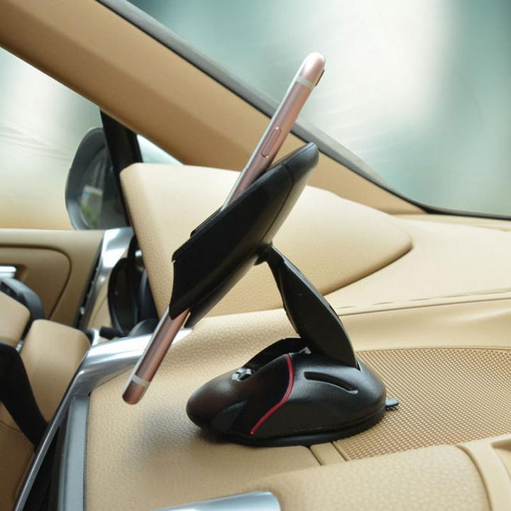 "Svart universal mobilhållare i bilen med 360° rotation, justerbar arm, fäst på instrumentbräda, håller smartphone säkert."