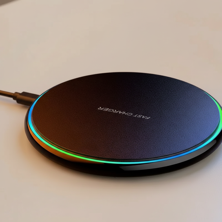 Stilren designad 30W trådlös Qi-laddare för mobiler. Perfekt skrivbordstillbehör för smarta hem.