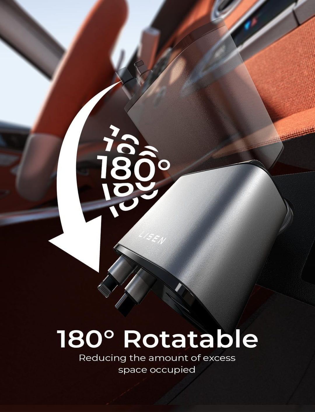 Robust USB-snabbladdare för bil med skyddad utdragbar kabel för lång hållbarhet.