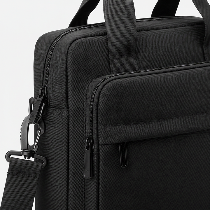 Organiserad svart VireoPak pendlarryggsäck med vadderat laptopfack. Perfekt som affärs- & skolväska.