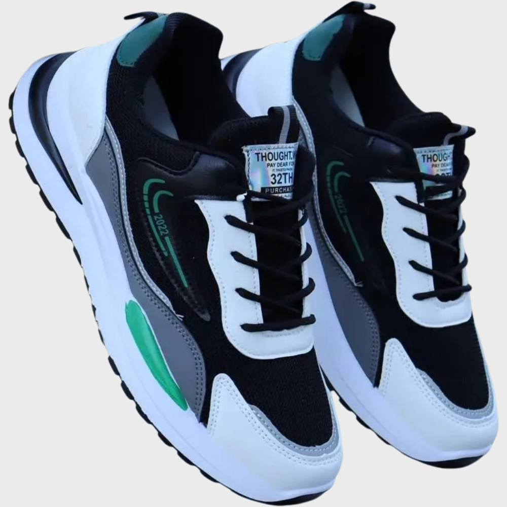 Grå, moderna herr-fritidsskor. Mångsidiga sneakers med överlägsen komfort och stöd för hela dagen.